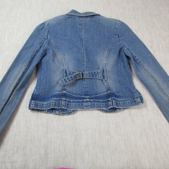 Levi's Trucker Jacket Women's Large Blue Denim Cropped Long Sleeve‎ Button Front - Picture 2 of 14
